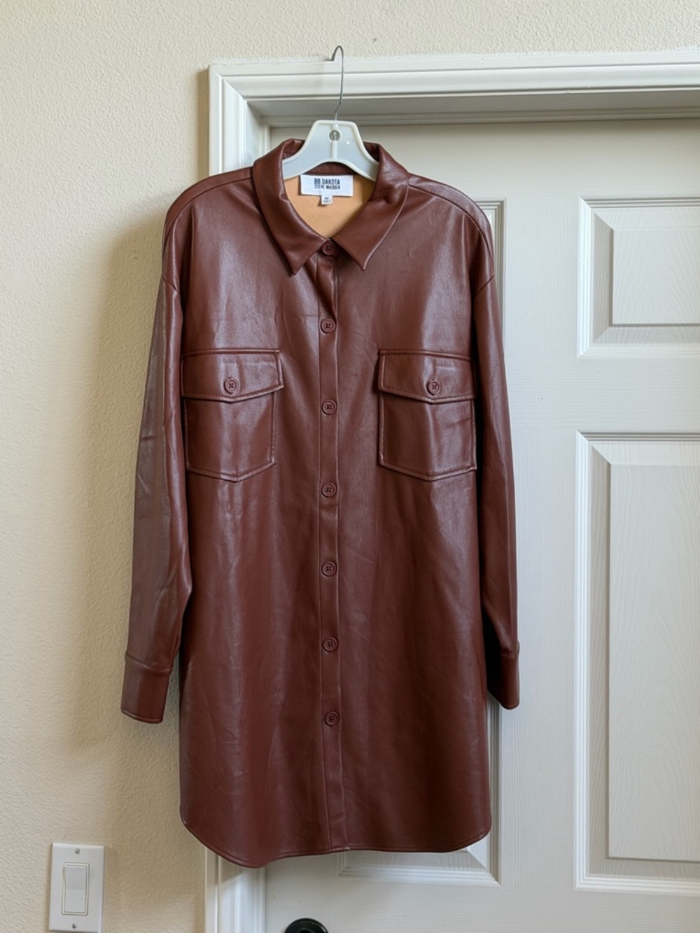 BB Dakota Steve Madden Brown Faux Leather Shirt Dress EUC